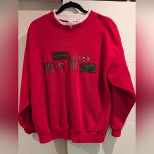 Koret Red Crewneck Sweater with Plaid Details